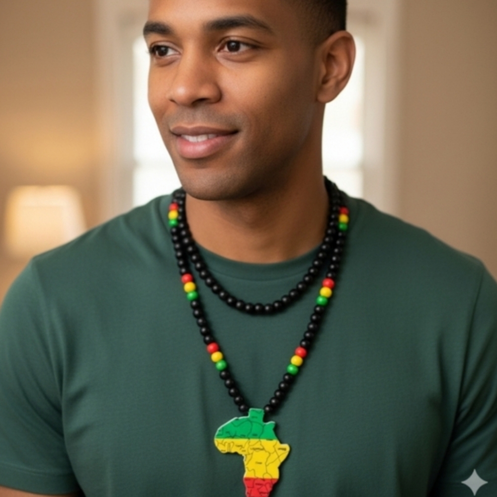 Wooden necklace with map of Africa , Rasta necklace , Unisex rosary , Rasta Regg